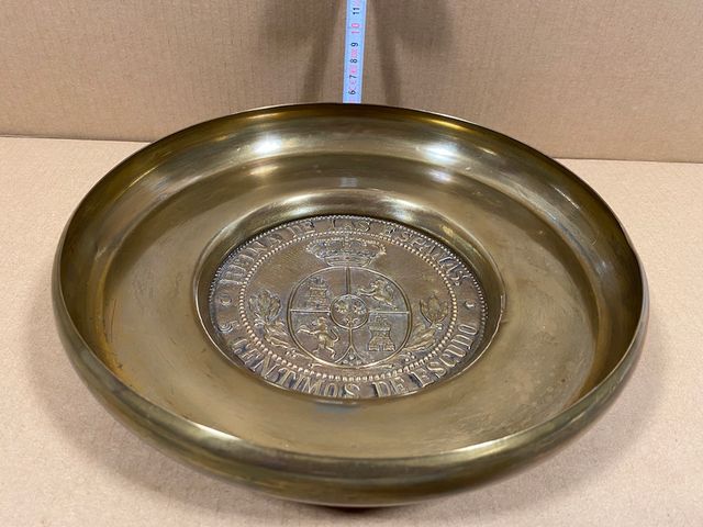 Plato decorativo, centro, bandeja, escudo, moneda