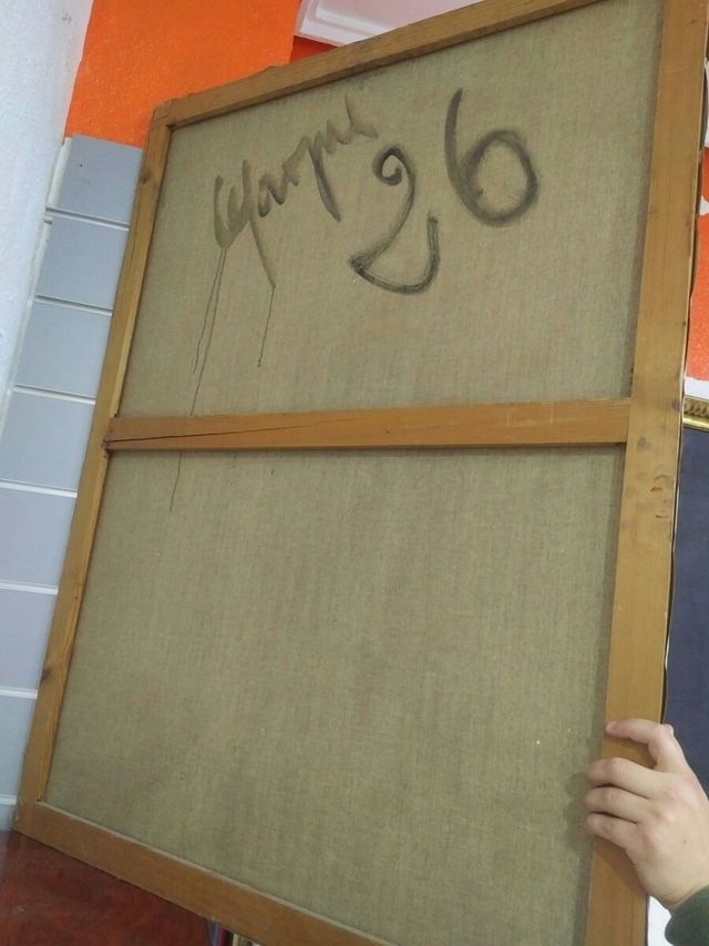 Cuadro al óleo sobre lienzo. Mujer con niño