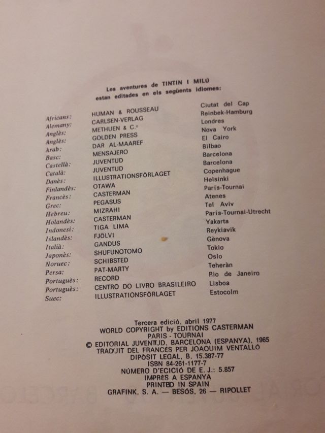 Tintin de coleccionistas 1965