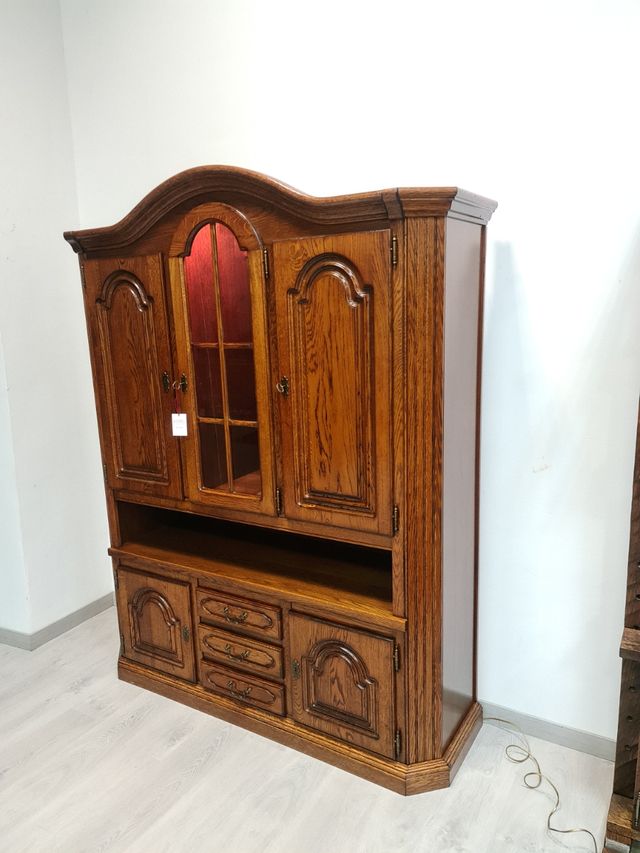 Alacena Rustica con Vitrina Y Luz de Roble