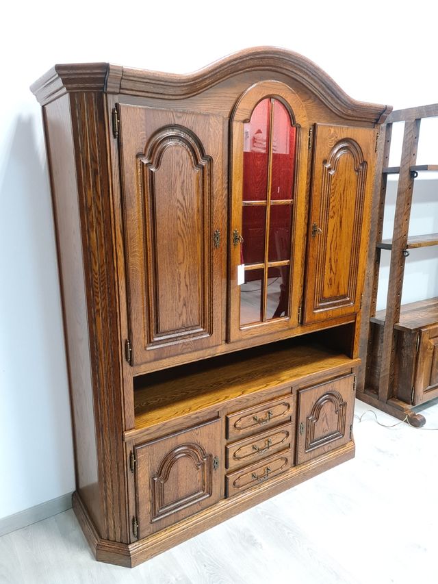 Alacena Rustica con Vitrina Y Luz de Roble