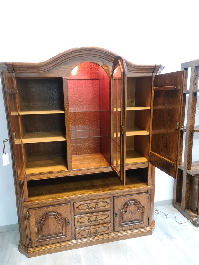 Alacena Rustica con Vitrina Y Luz de Roble