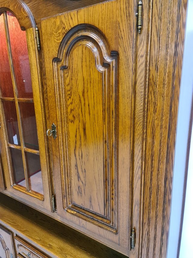 Alacena Rustica con Vitrina Y Luz de Roble