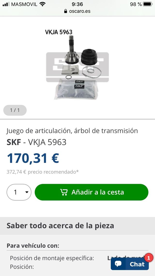 Juego de articulacion skf vkja 5963 para w460