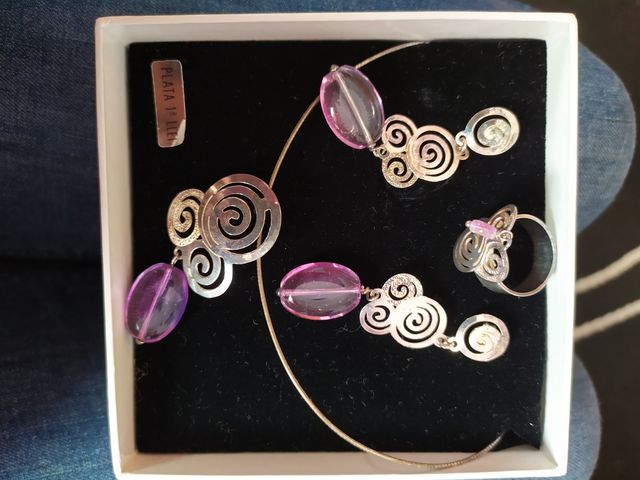 Juego pendientes colgante y anillo PLATA