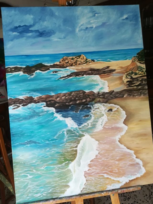 Cuadro pintura al óleo playa