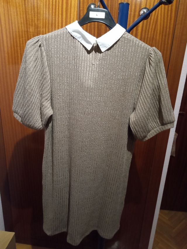 Vestido nuevo marrón clarito, canale, cuello bobo
