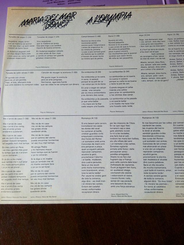 disco vinilo María del Mar Bonet a L'Olympia