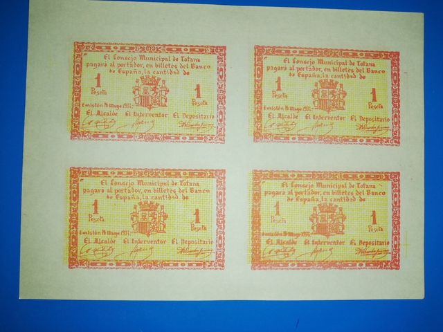 Billete de 1 Peseta Consejo Municipal de Totona