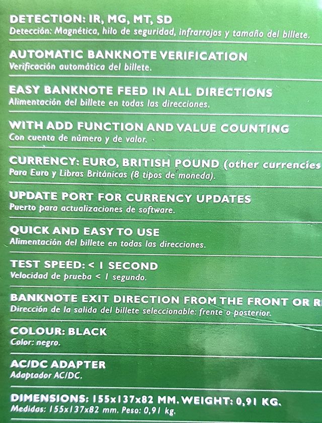 Detector billetes falsos autónomo
