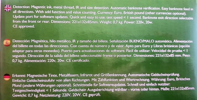 Detector billetes falsos autónomo