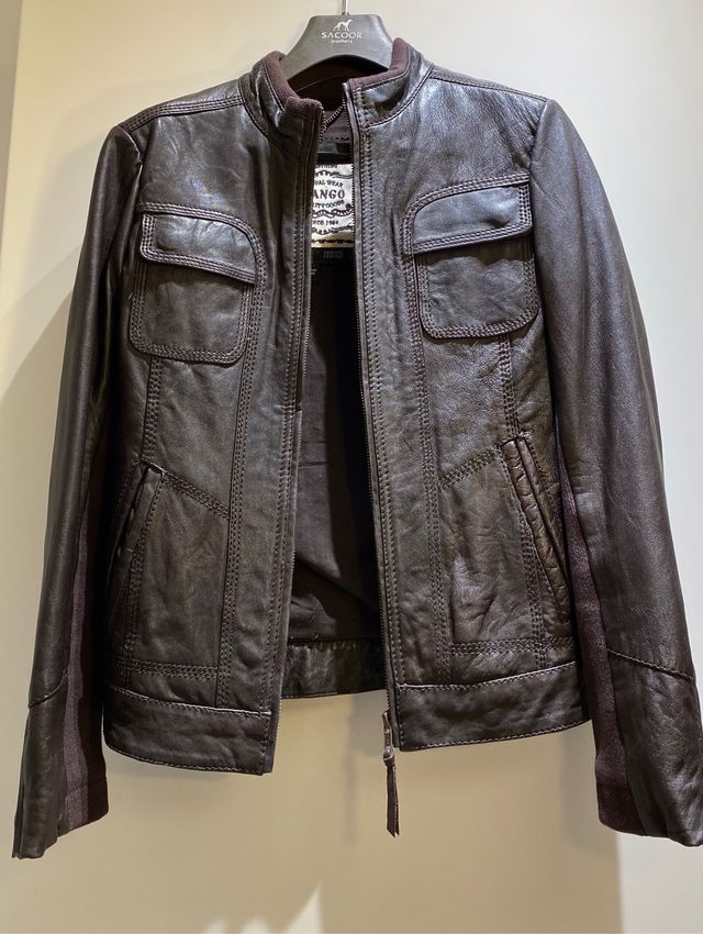 Cazadora de cuero mango talla XS marrón