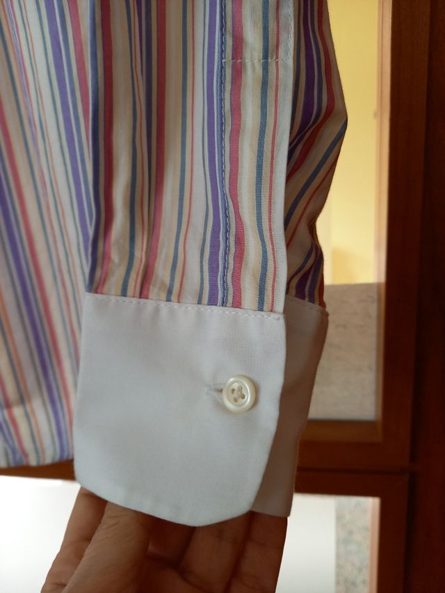 Camisa ideal de rayas moradas ,talla 42