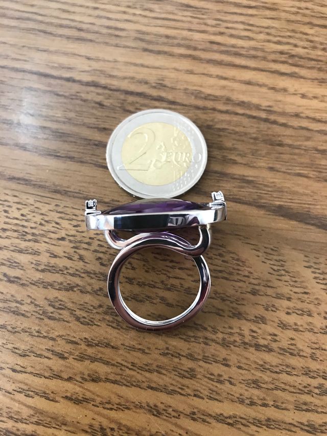 Anillo oro 18k amatista grande y 2 diamantes