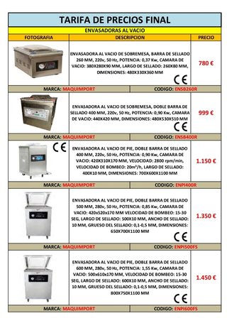 Envasadoras al vacio de pie de todas medidas