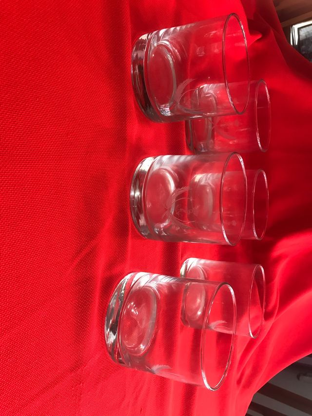 6 vasos anchos grabados escarapela subof Armada.