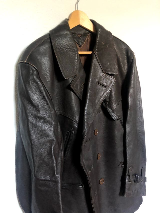 Cazadora larga de piel para hombre