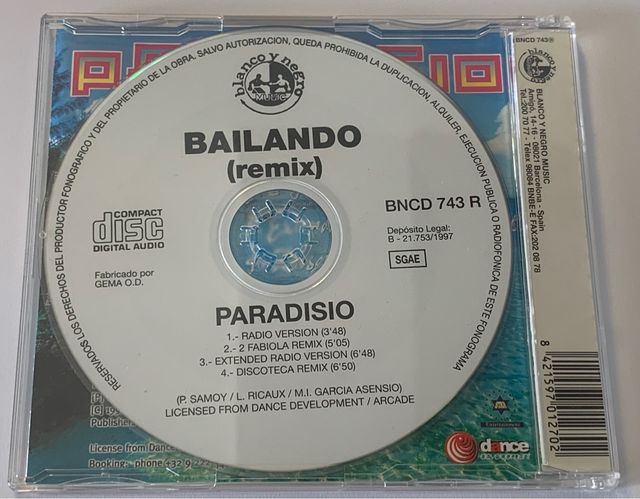 Paradisio Bailando Remixes Cd