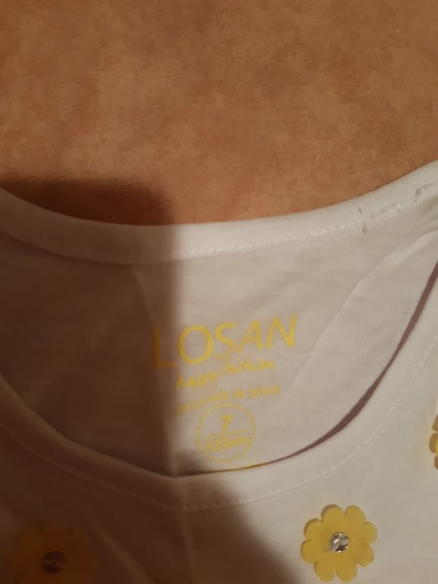 Camiseta de tirantes de niña, blanca con margarita