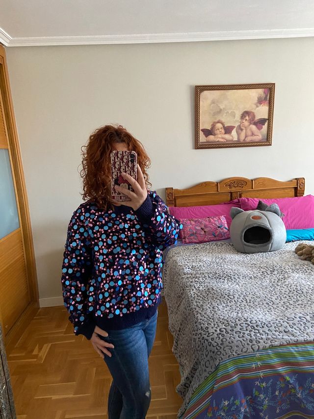 Jersey suelto Zara lentejuelas en tonos azules