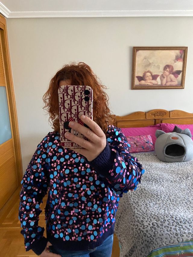 Jersey suelto Zara lentejuelas en tonos azules