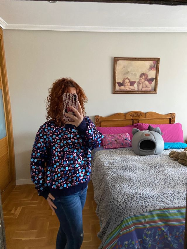 Jersey suelto Zara lentejuelas en tonos azules