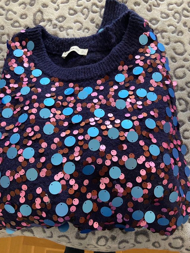 Jersey suelto Zara lentejuelas en tonos azules