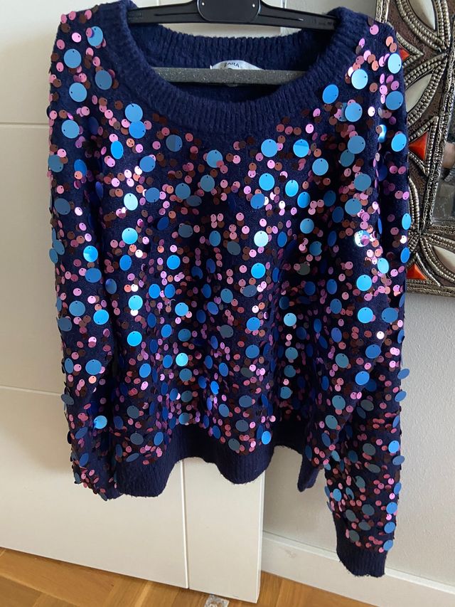 Jersey suelto Zara lentejuelas en tonos azules