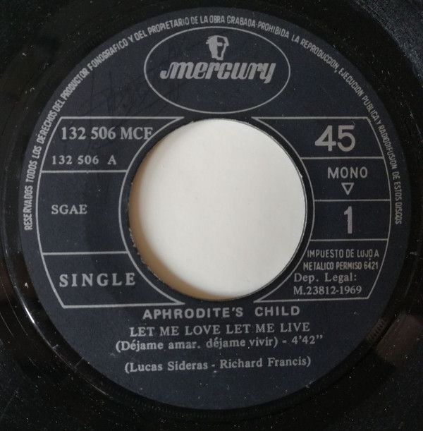 APHRODITE'S CHILD 7" SINGLE LET ME LOVE 1969 PSYCH