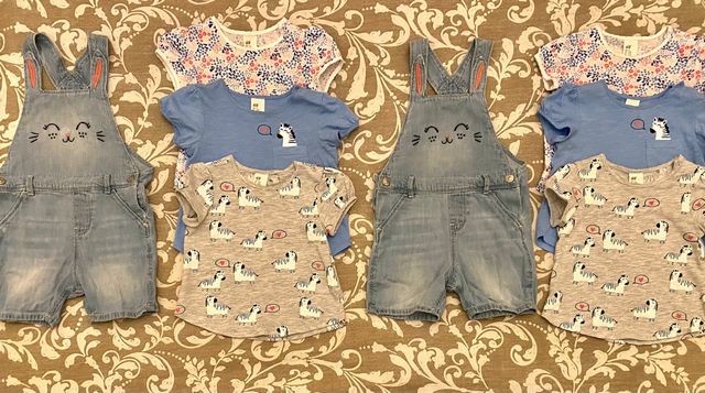 Peto vaquero bebé niña + 3 camisetas