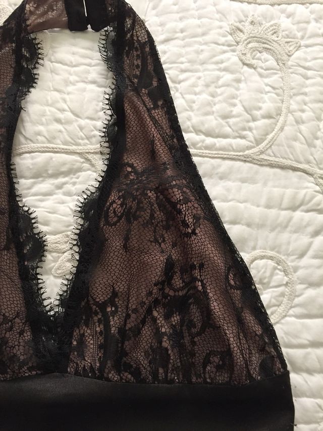 Vestido negro/rosa encaje/raso fiesta t/M Stradiva