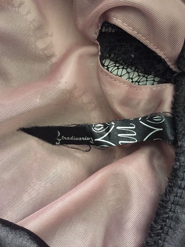 Vestido negro/rosa encaje/raso fiesta t/M Stradiva