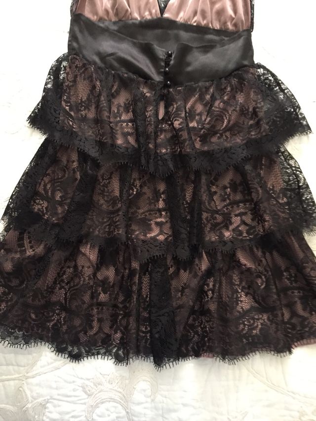 Vestido negro/rosa encaje/raso fiesta t/M Stradiva