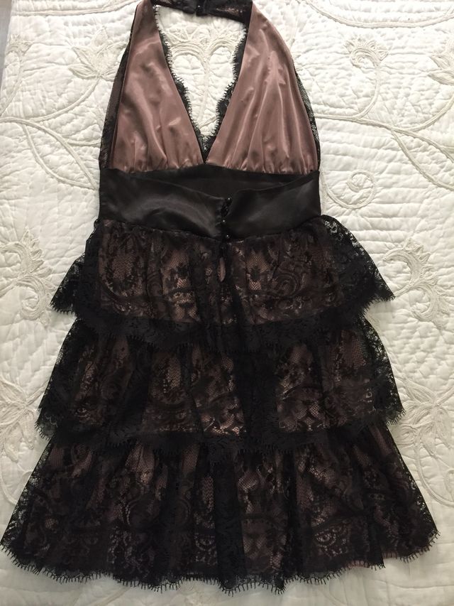 Vestido negro/rosa encaje/raso fiesta t/M Stradiva