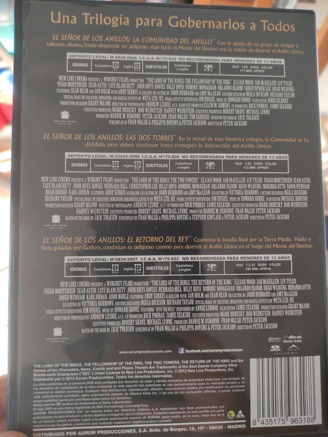 El Señor de los Anillos Dvd