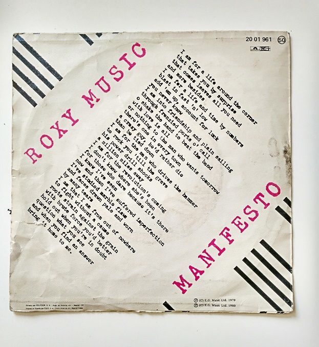 SINGLE ROXY MUSIC, MANIFESTO / OVER YOU SINGLE