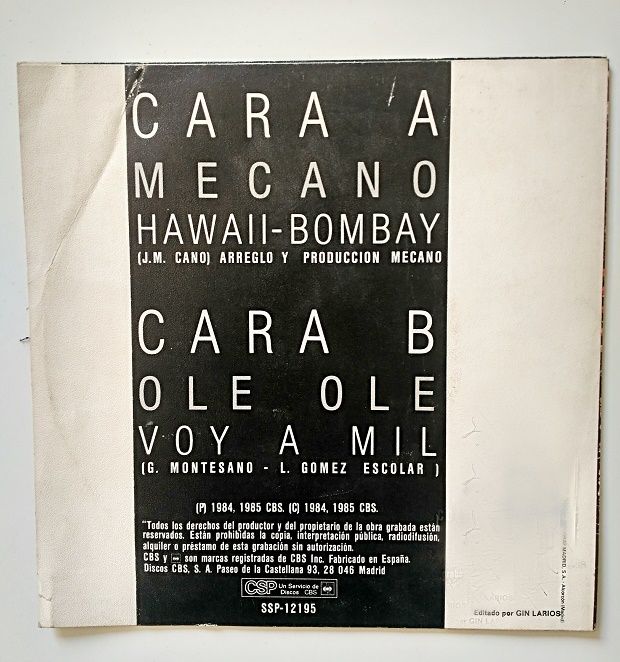 SINGLE DISC MUSIC GAME GIN LARIOS, MECANO