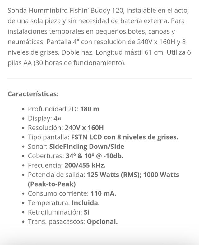 SONDA HUMMINBIRD FISSIN BUDDY 120.
