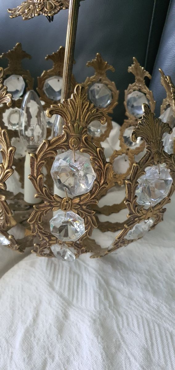 Lampara de bronce y cristal antigua