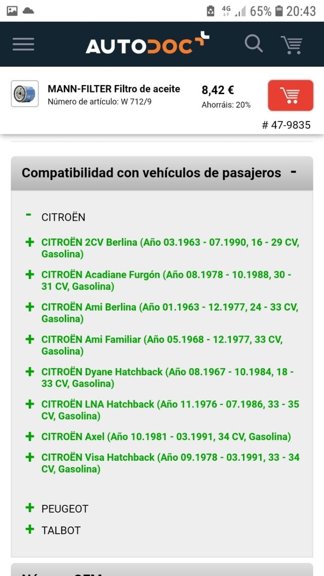 FILTRO ACEITE(CITROEN-PEUGEOT)