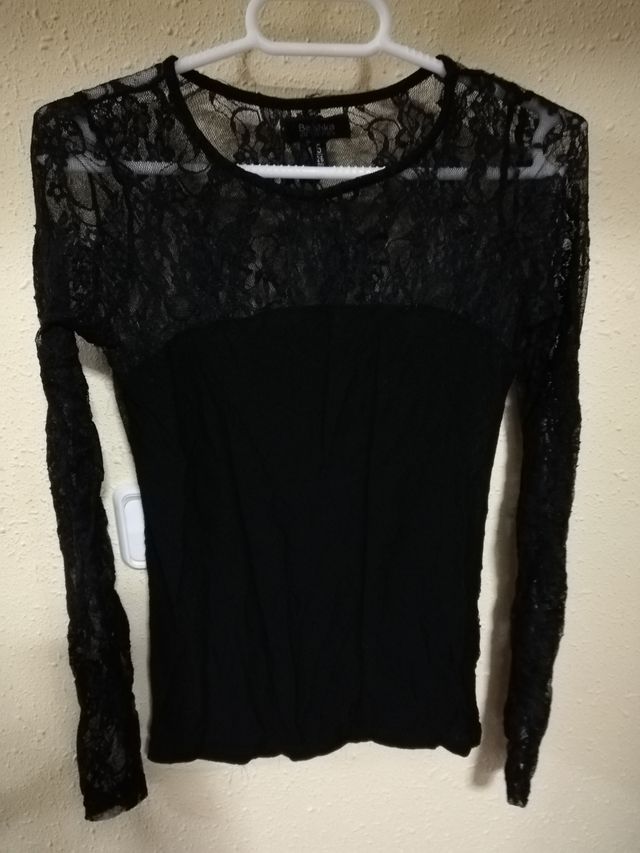 Camiseta negra transparente, de manga larga