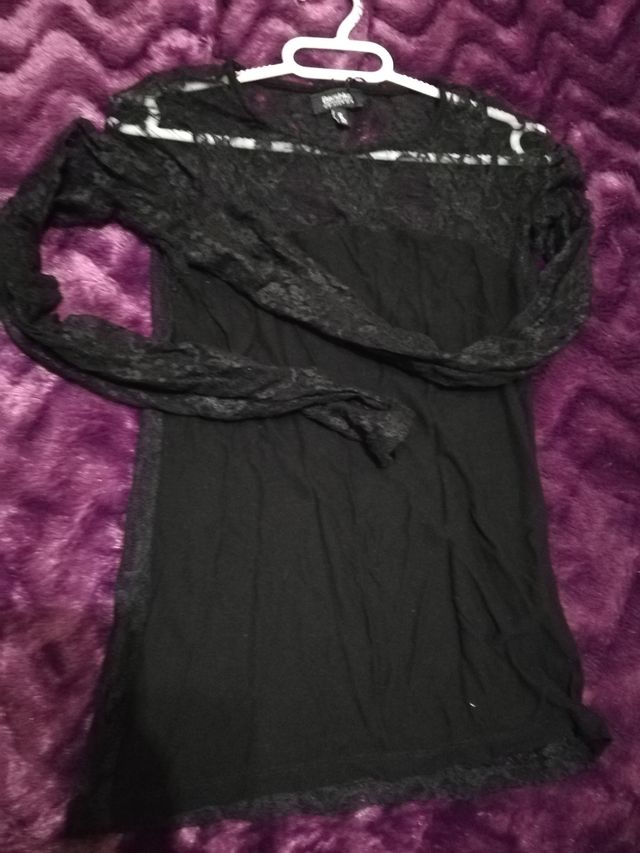 Camiseta negra transparente, de manga larga