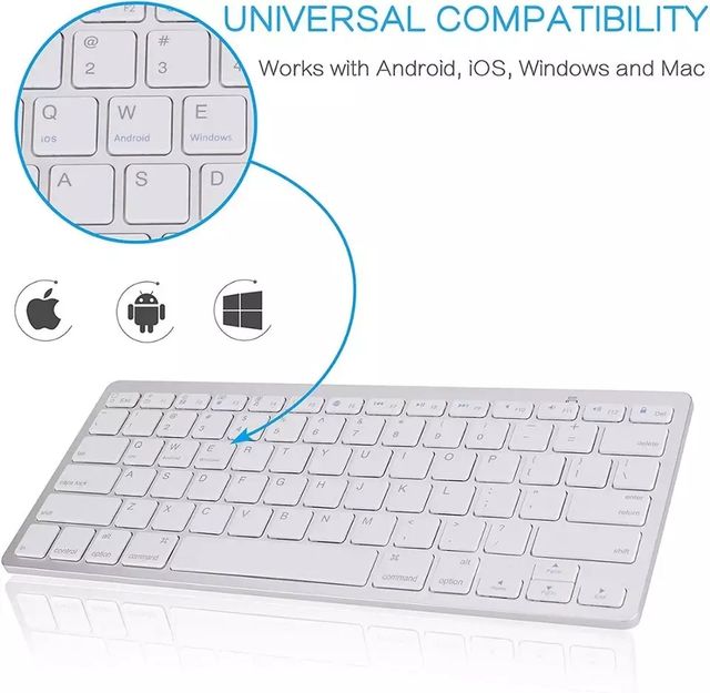 Teclado ultrafino inalámbrico Bluetooth en inglés.