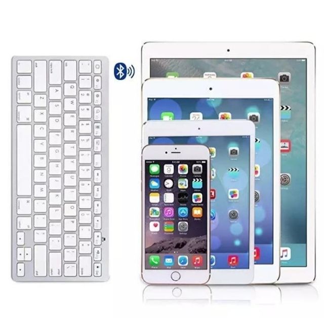 Teclado ultrafino inalámbrico Bluetooth en inglés.