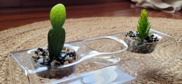 Original centro de cristal c plantas artificiales