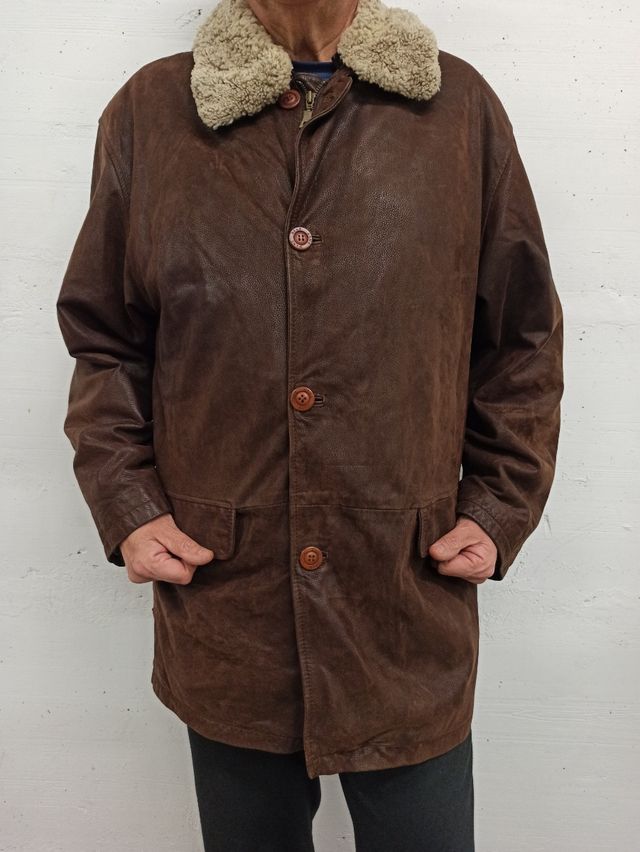 abrigo piel, color marrón, hombre talla 52