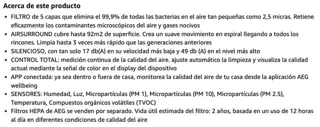 Purificador Aire 92m2 AEG AX91-404DG · NUEVO