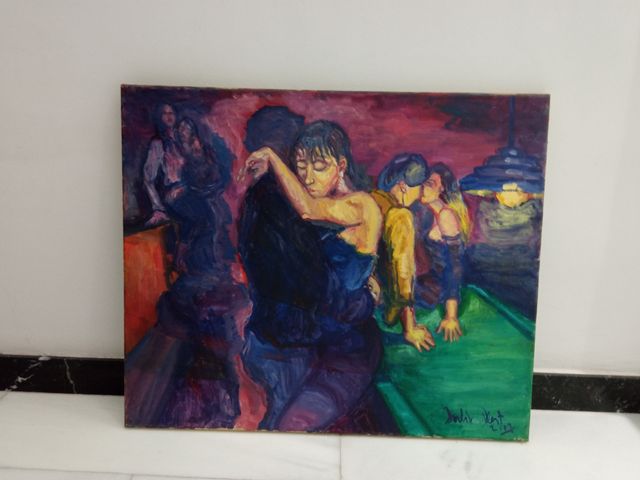 pintura al oleo montada sobre bastidor