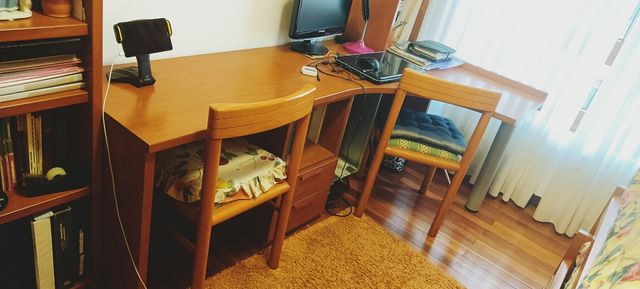 Mesa Escritorio larga + Estantería +Balda de pared