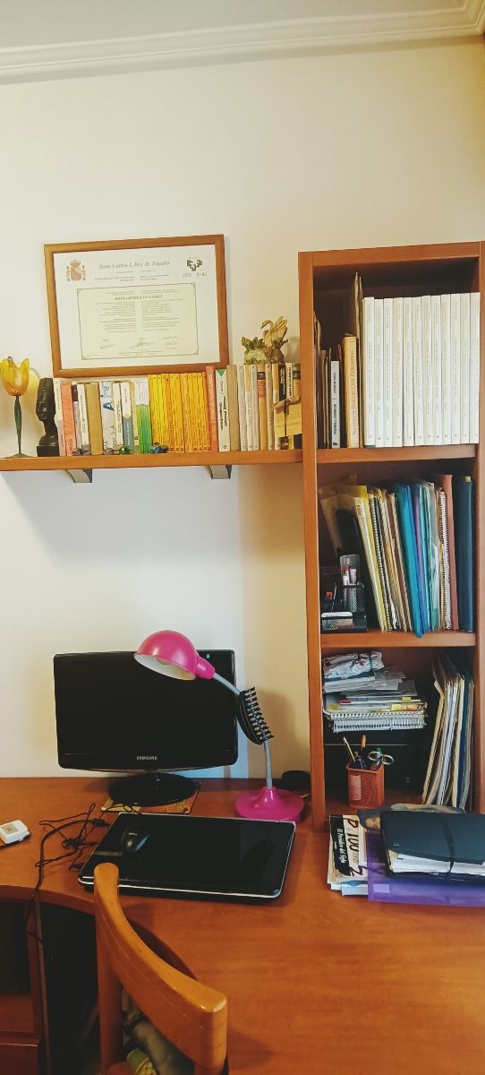 Mesa Escritorio larga + Estantería +Balda de pared